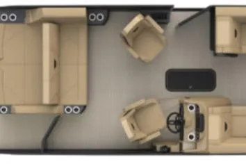 Slide: The Image of Top view of 2026 Evotti 523CS boat interior layout with seating and steering. - 4