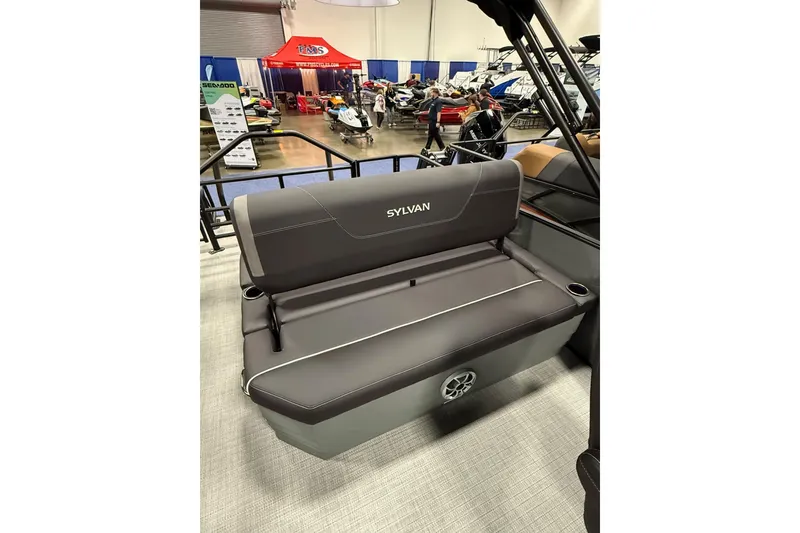 Slide: The Image of 2026 Sylvan Mirage X X3 CLZ DH boat seat at indoor exhibition. - 7