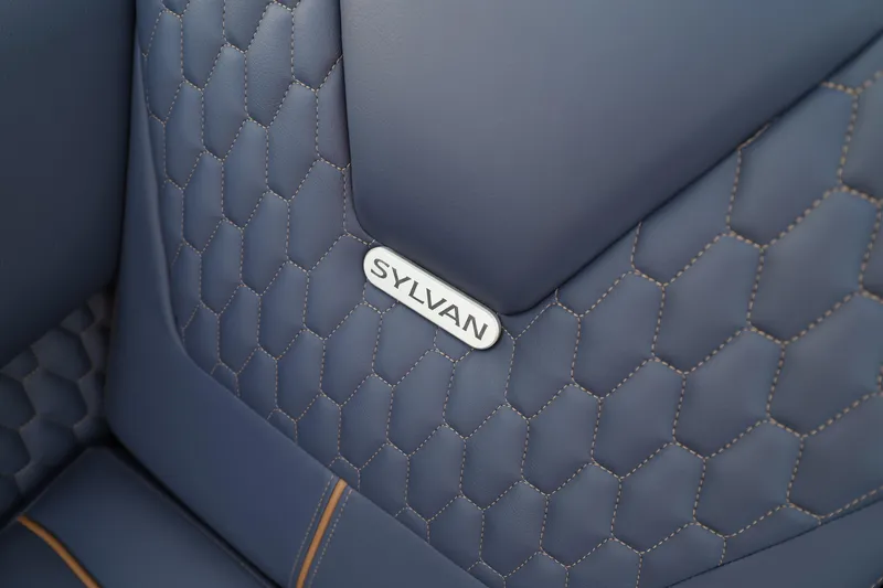 Slide: The Image of Luxurious blue leather interior of 2025 Sylvan M5 CLZ DC with hexagonal stitching. - 6