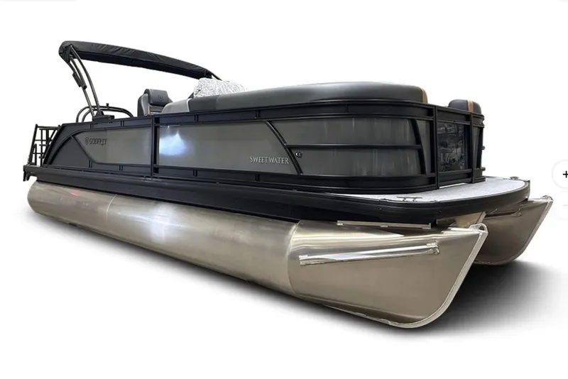 Slide: The Image of 2026 Godfrey Sweetwater 22' Tritoon boat with sleek design and single flip lounge. - 29