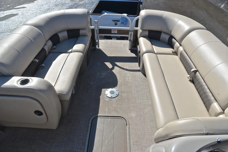 Slide: The Image of 2023 Sun Tracker SportFish 22 XP3 pontoon boat interior with spacious seating. - 21