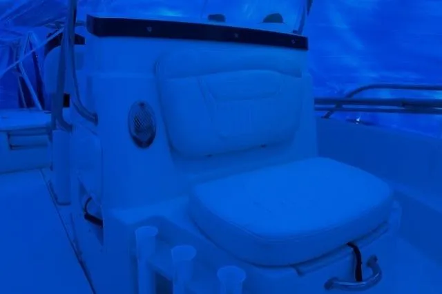 Slide: The Image of 2015 Boston Whaler 180 Dauntless boat interior with seating and storage compartments. - 4