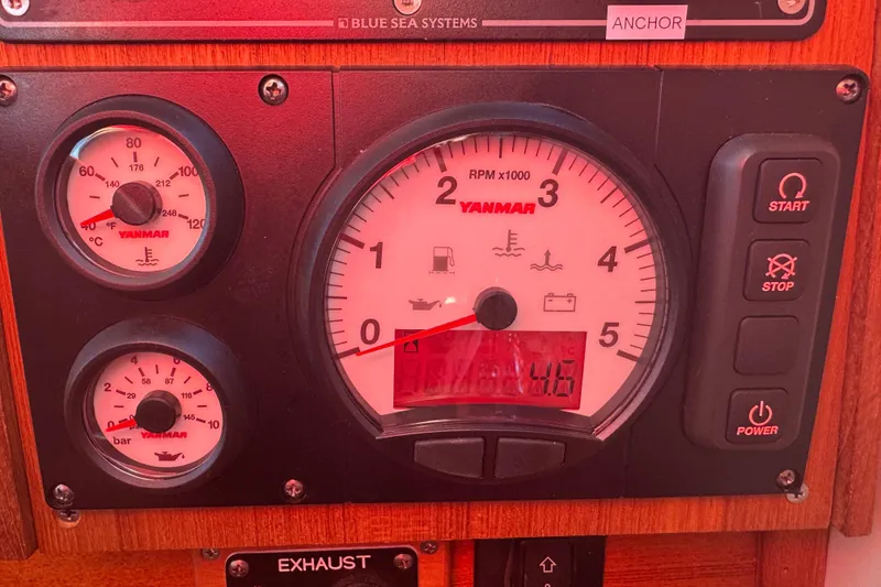 Slide: The Image of Control panel of a 2010 Ranger Tugs R-25 SC with Yanmar gauges and buttons. - 7