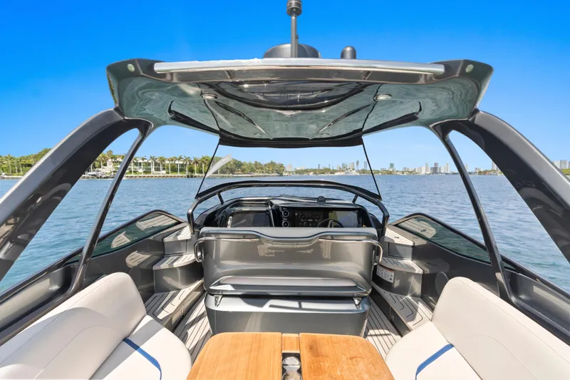 Slide: The Image of Luxury 2020 Princess R35 yacht interior with sleek design and waterfront view. - 14