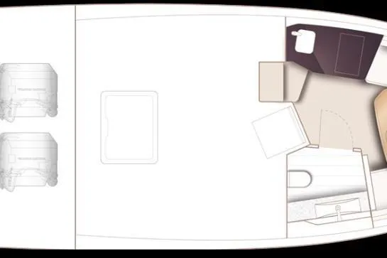 Slide: The Image of Floor plan of a 2020 Princess R35 yacht cabin layout. - 34