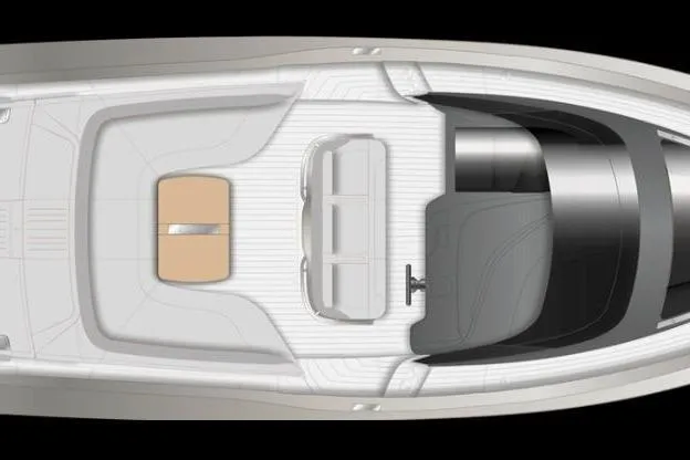 Slide: The Image of Top view of 2020 Princess R35 yacht deck layout, featuring sleek design elements. - 35