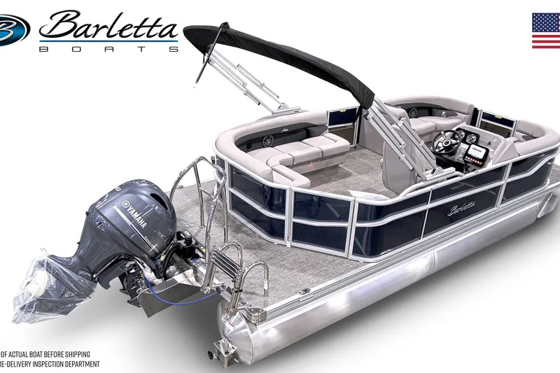 Slide: The Image of 2026 Barletta Aria 20L pontoon boat with Yamaha engine, featuring spacious seating and modern design. - 3