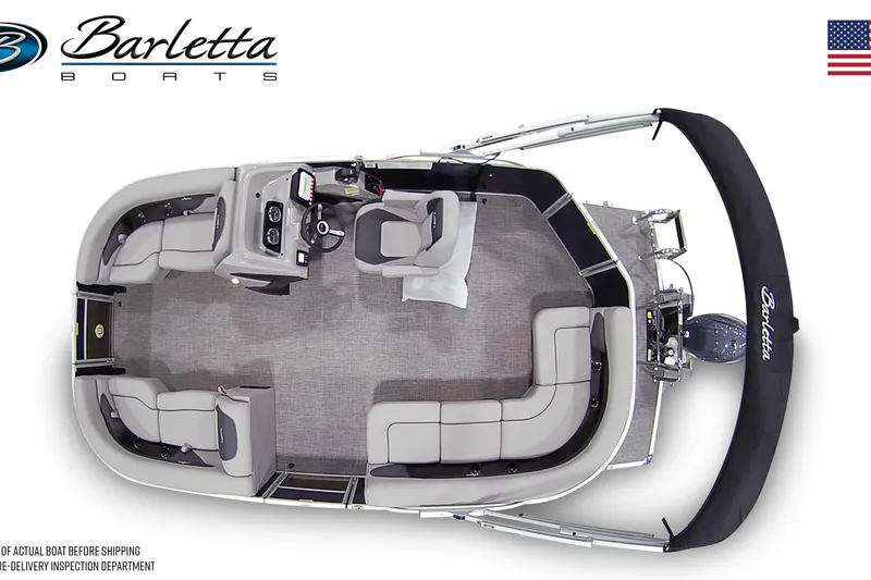 Slide: The Image of Top view of 2026 Barletta Aria 20L pontoon boat with seating and helm. - 6