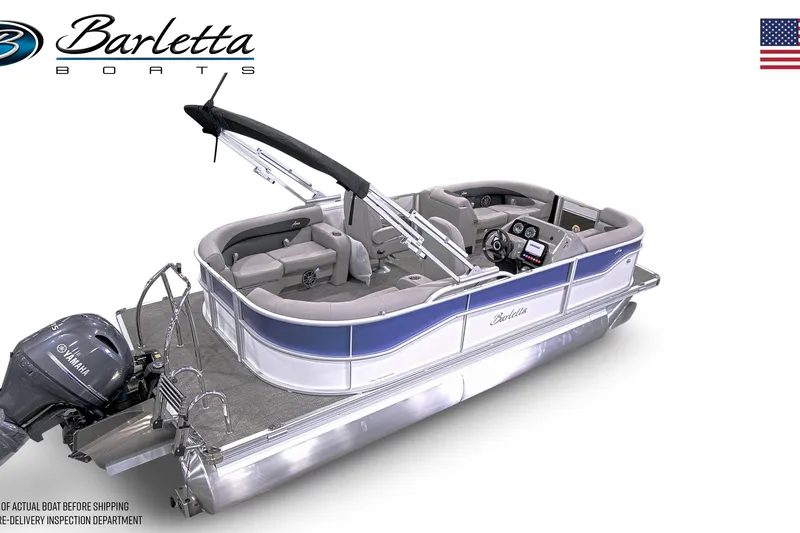 Slide: The Image of 2026 Barletta ARIA 20QC pontoon boat with Yamaha motor, sleek design, and spacious seating. - 3