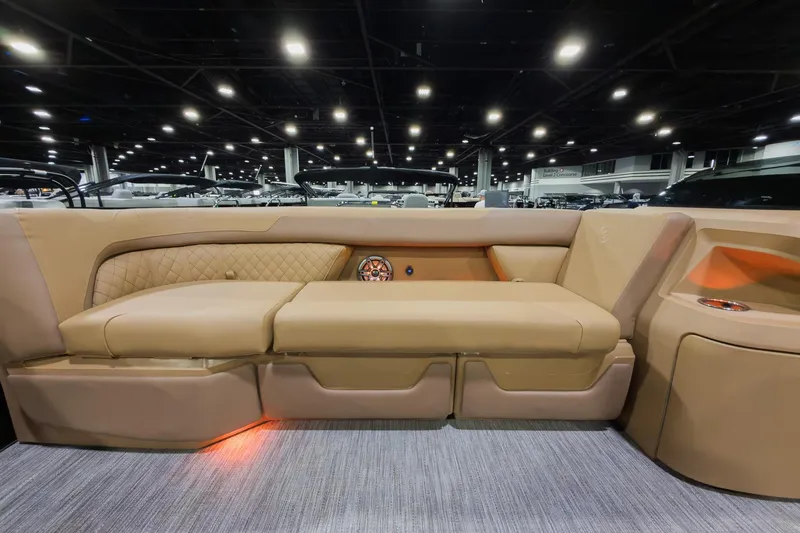 Slide: The Image of Luxurious interior of 2026 Godfrey Sweetwater 22' Split Bench Tritoon, featuring plush seating. - 4