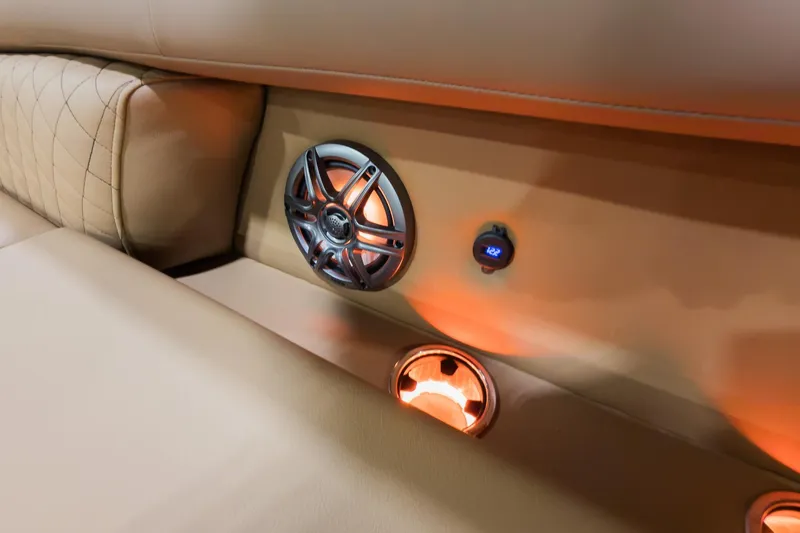 Slide: The Image of Luxurious interior of 2026 Godfrey Sweetwater Tritoon with speaker and ambient lighting. - 5