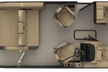 Slide: The Image of Top view of 2026 Evotti 723CS interior layout with seating and driver area. - 2