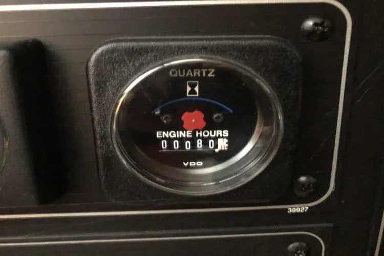 Slide: The Image of Engine hour meter showing 80 hours on 1997 Bayliner 3988 Motoryacht. - 28