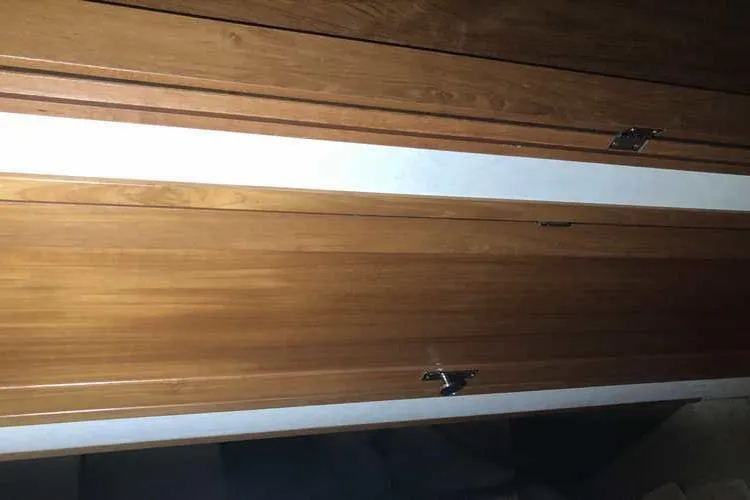 Slide: The Image of Wooden cabinetry detail inside a 1997 Bayliner 3988 Motoryacht. - 45