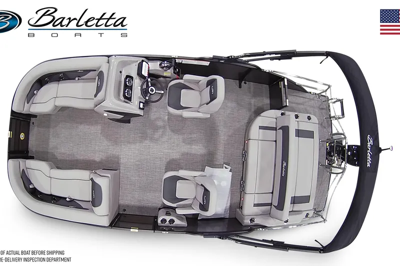 Slide: The Image of Top view of 2026 Barletta ARIA 22UC pontoon boat with seating layout. - 6