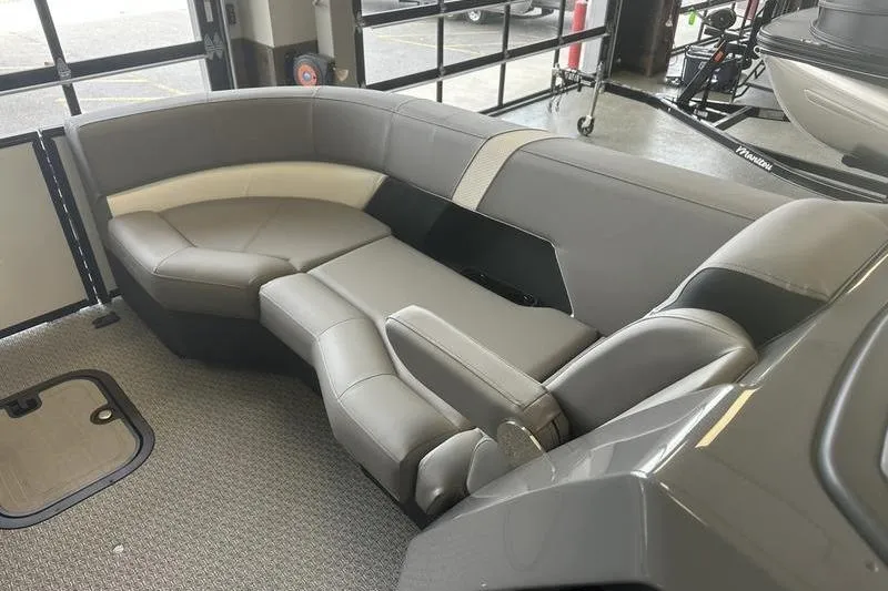 Slide: The Image of Luxurious seating in 2026 Evotti 723QL boat, featuring sleek gray upholstery and modern design. - 7