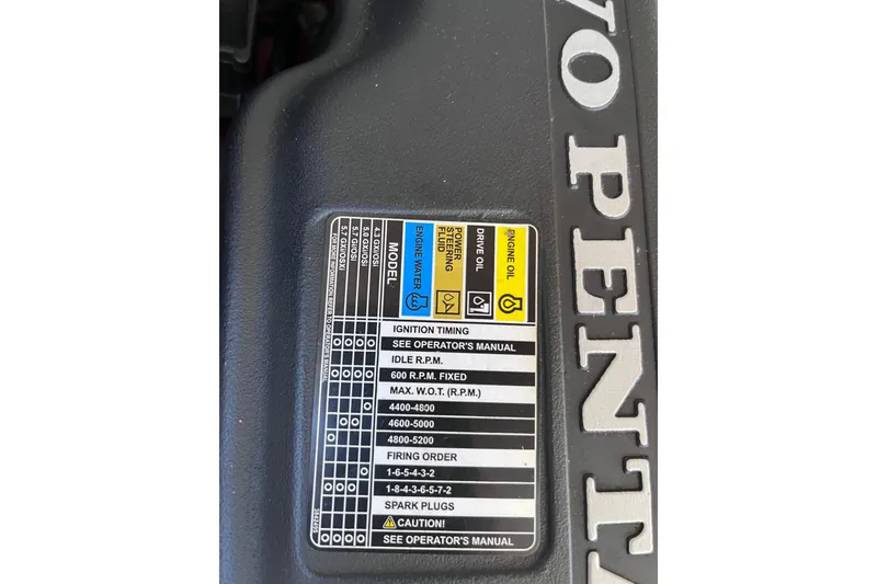 Slide: The Image of Engine specifications label on a 2006 Chaparral 246 SSi boat, featuring Volvo Penta details. - 52
