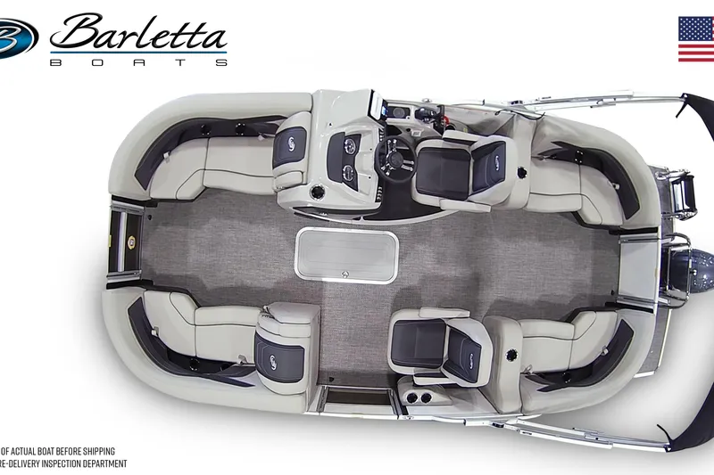 Slide: The Image of 2026 Barletta Cabrio 20QC pontoon boat, top view, spacious seating, elegant design. - 6
