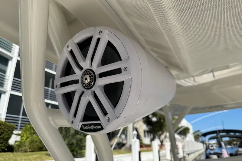 Slide: The Image of Close-up of a Rockford Fosgate speaker on a 2025 Sailfish 276 DC boat. - 25