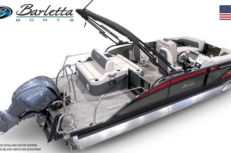 Slide: The Image of 2026 Barletta Cabrio 20UC pontoon boat with Yamaha engine, luxury seating, and modern dashboard. - 3