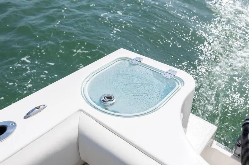 Slide: The Image of 2024 Sailfish 290 CC boat detail with water splashes on deck. - 17