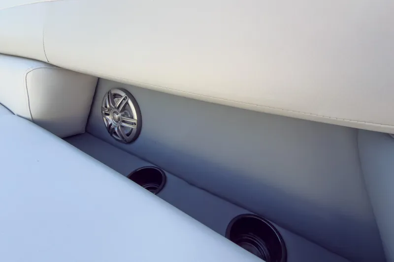 Slide: The Image of Interior of 2026 Godfrey Sweetwater 22' Tritoon with speaker and cup holders. - 30