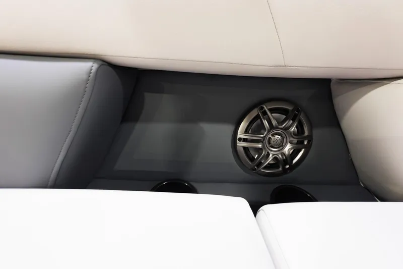 Slide: The Image of Speaker and seating detail on 2026 Godfrey Sweetwater 22' Split Bench Tritoon. - 5