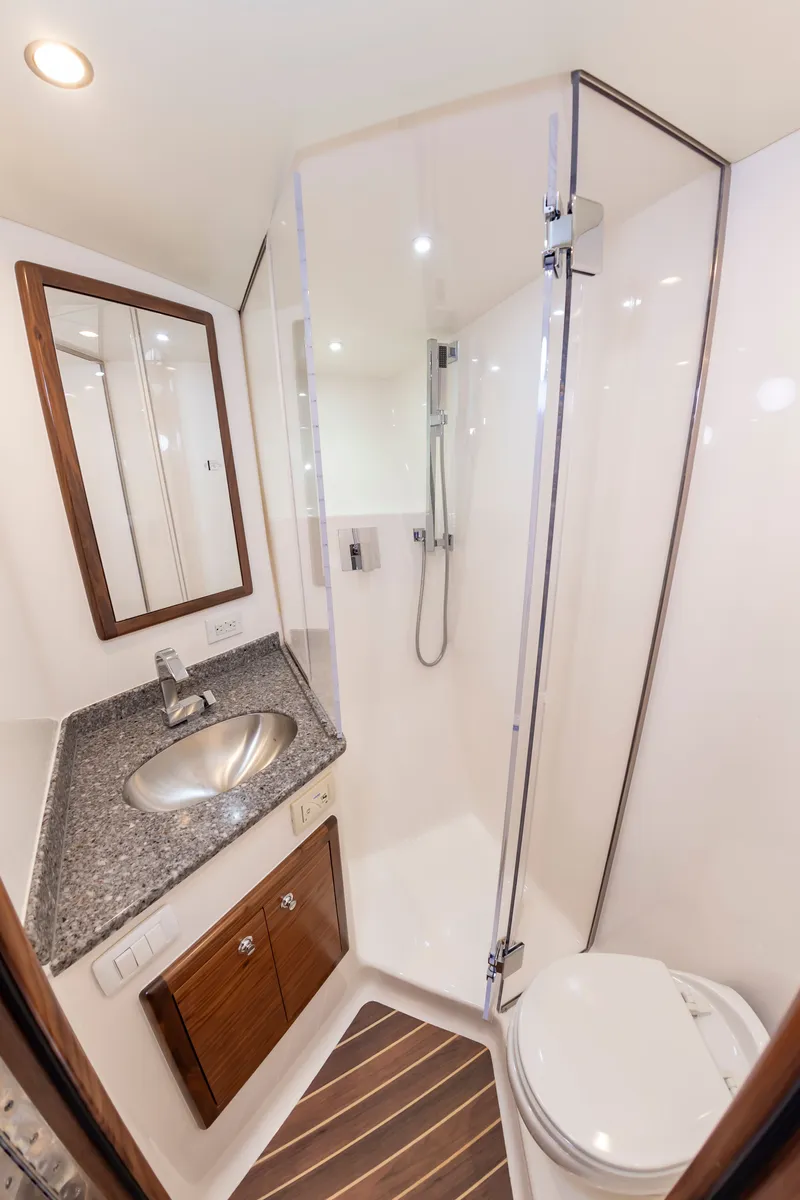 Slide: The Image of Luxurious bathroom in the 2024 Albemarle Spencer Edition yacht. - 33