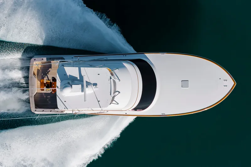 Slide: The Image of Aerial view of 2024 Albemarle Spencer Edition yacht on water. - 4