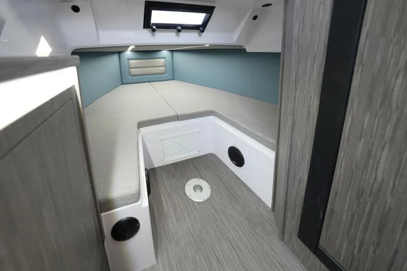 Slide: The Image of Interior cabin of 2026 Ranieri CAYMAN 33.0 EXECUTIVE boat, featuring modern design and comfortable seating. - 10