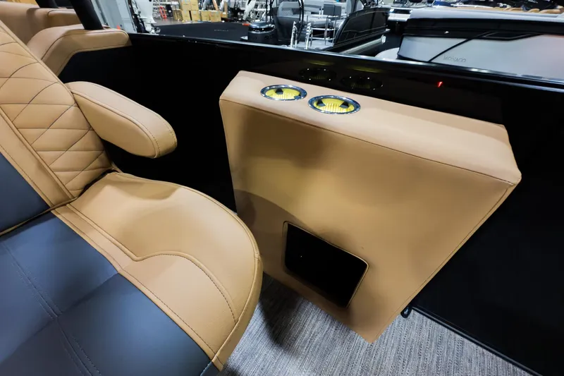 Slide: The Image of Luxurious seating on the 2026 Godfrey Monaco 255 Sun Deck boat with cup holders. - 20