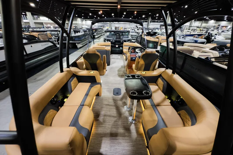 Slide: The Image of Luxurious interior of 2026 Godfrey Monaco 255 Sun Deck boat with plush seating and modern design. - 25