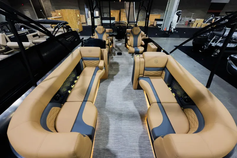 Slide: The Image of Interior of 2026 Godfrey Monaco 255 Sun Deck with luxurious seating. - 7