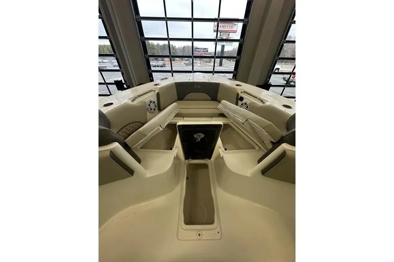 Slide: The Image of 2026 Key West 263 FS boat interior with stylish seating and armrests. - 20