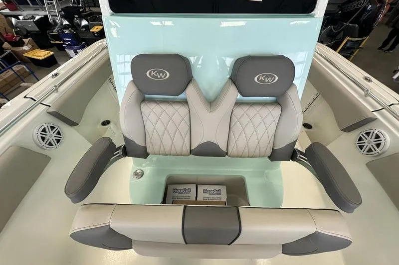 Slide: The Image of Interior view of 2026 Key West 263 FS boat cockpit with modern controls. - 22