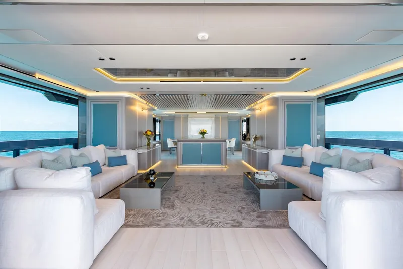 Slide: The Image of Luxurious interior of 2024 Mangusta Oceano 44 yacht with elegant seating and ocean views. - 15