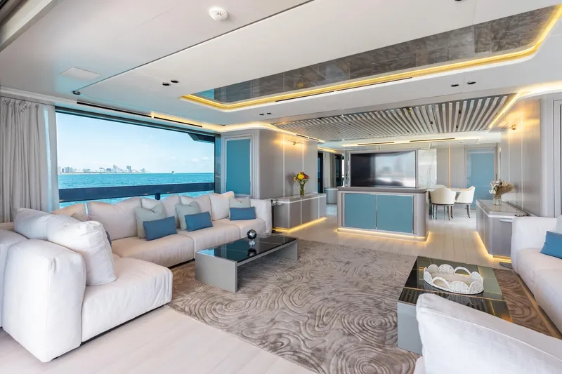 Slide: The Image of Luxurious interior of 2024 Mangusta Oceano 44 yacht with modern decor and ocean view. - 16