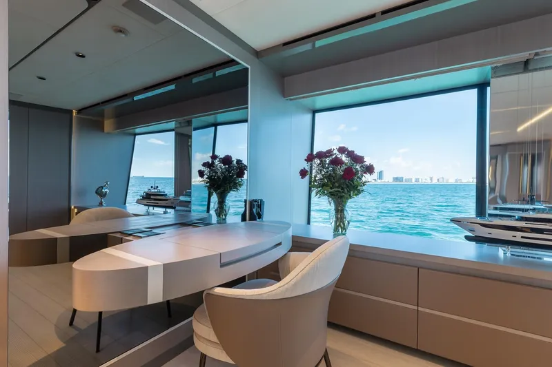 Slide: The Image of Luxurious interior of 2024 Mangusta Oceano 44 yacht with ocean view and elegant decor. - 20