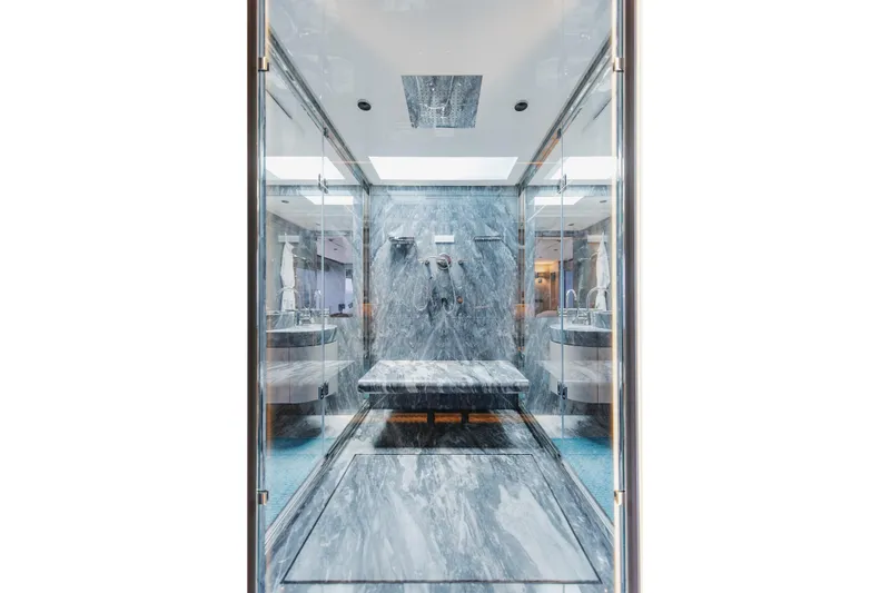 Slide: The Image of Luxurious marble bathroom interior on 2024 Mangusta Oceano 44 yacht. - 26