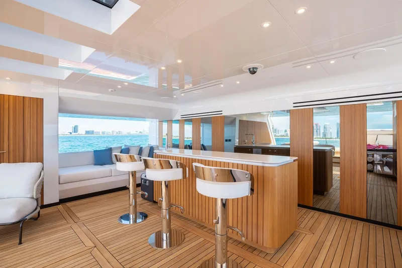 Slide: The Image of Luxurious interior of 2024 Mangusta Oceano 44 yacht with modern bar and ocean view. - 29