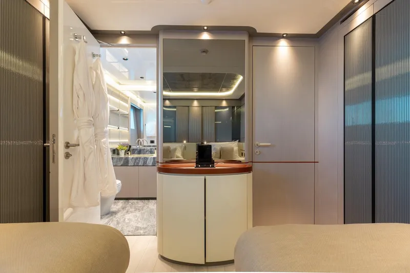 Slide: The Image of Luxurious interior of 2024 Mangusta Oceano 44 yacht, featuring modern design and elegant furnishings. - 40