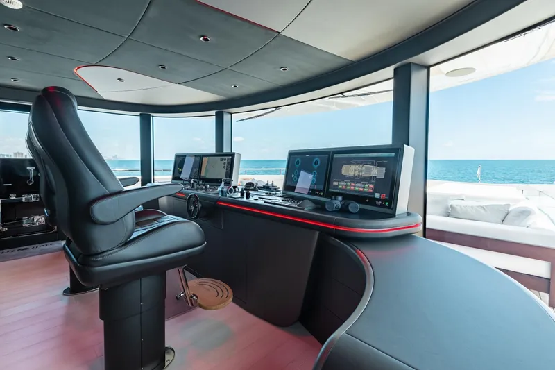 Slide: The Image of Luxurious 2024 Mangusta Oceano 44 yacht cockpit with advanced navigation systems and ocean view. - 53