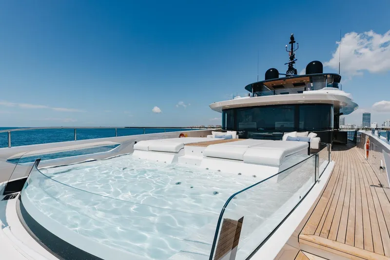 Slide: The Image of Luxurious 2024 Mangusta Oceano 44 yacht with deck jacuzzi and ocean view. - 57