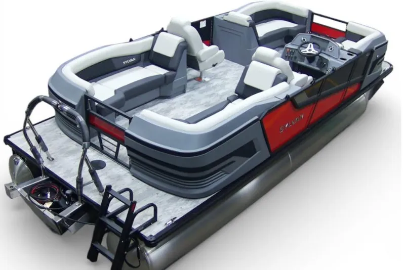 Slide: The Image of 2026 Sylvan R-22 LZ DH pontoon boat with modern seating and sleek design. - 10