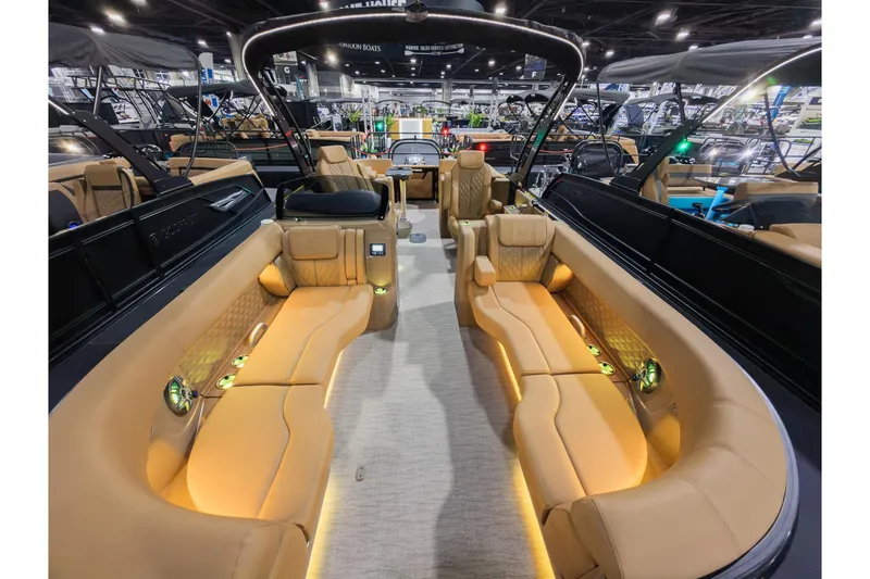 Slide: The Image of Luxurious interior of 2026 Godfrey SanPan 25' Split Bench Co-Captain pontoon boat. - 9