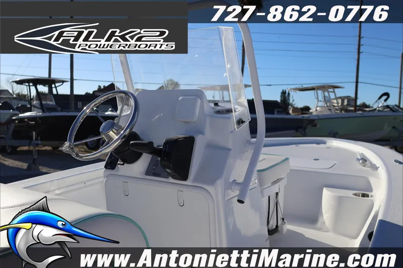 Slide: The Image of 2026 ALK2 Powerboats 17HS console with steering wheel, displayed at Antonietti Marine. - 10