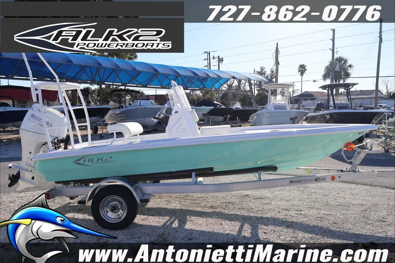 Slide: The Image of 2026 ALK2 Powerboats 17HS on trailer at Antonietti Marine dealership. - 5