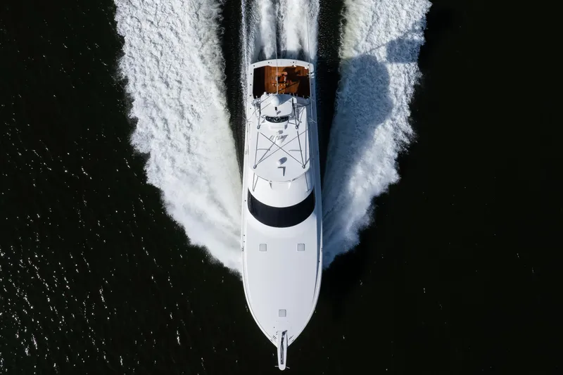 Slide: The Image of Aerial view of 2007 Viking 68 Convertible yacht cruising on water. - 34