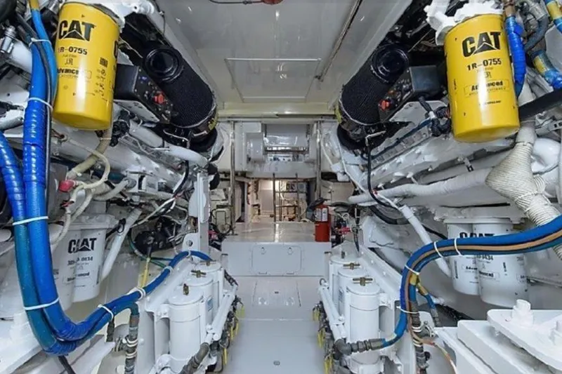 Slide: The Image of Engine room of 2007 Hatteras 68 Convertible yacht with CAT machinery and components. - 13