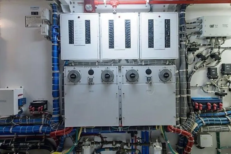 Slide: The Image of Electrical panel and wiring in 2007 Hatteras 68 Convertible yacht engine room. - 17